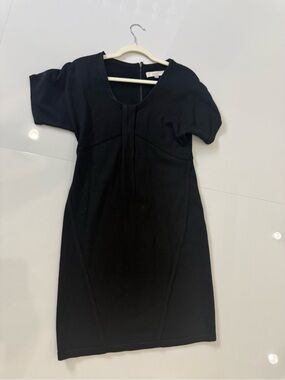 LOFT Black Midi Sheath Dress with Short Sleeves